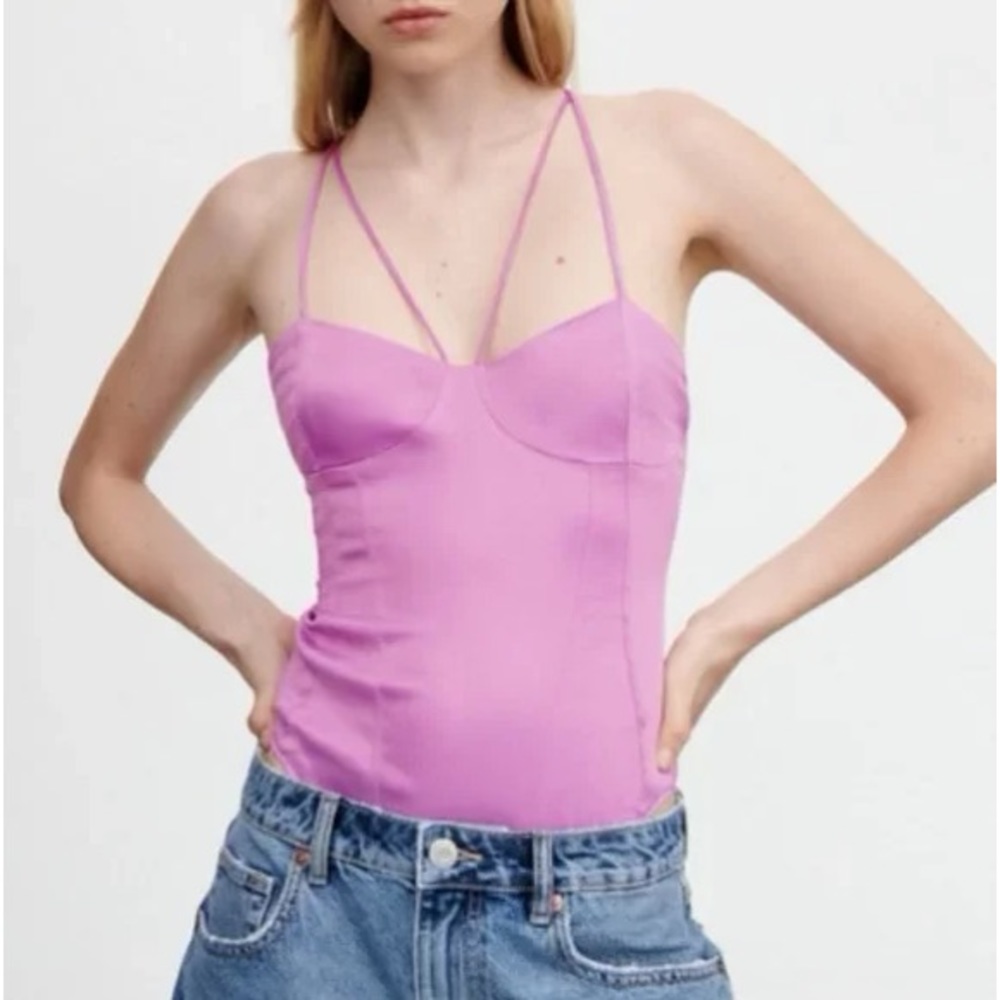 Zara Satin Pink Strappy Bodysuit